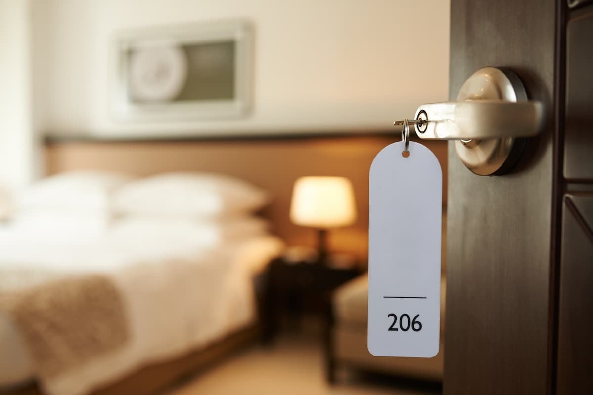 hotel room with a key